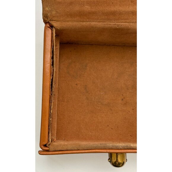 Vintage Brown Faux Leather Trinket Jewelry Box Brass Button Closure Retro Decor - Picture 12 of 14